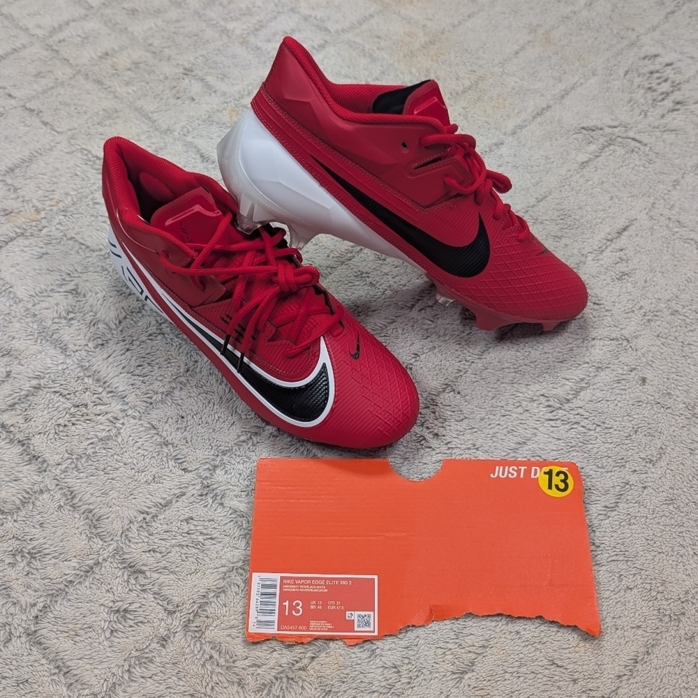 Nike Vapor Edge Elite 360 2 Red Black Football Cleats Mens 13 DA5457-600 NEW